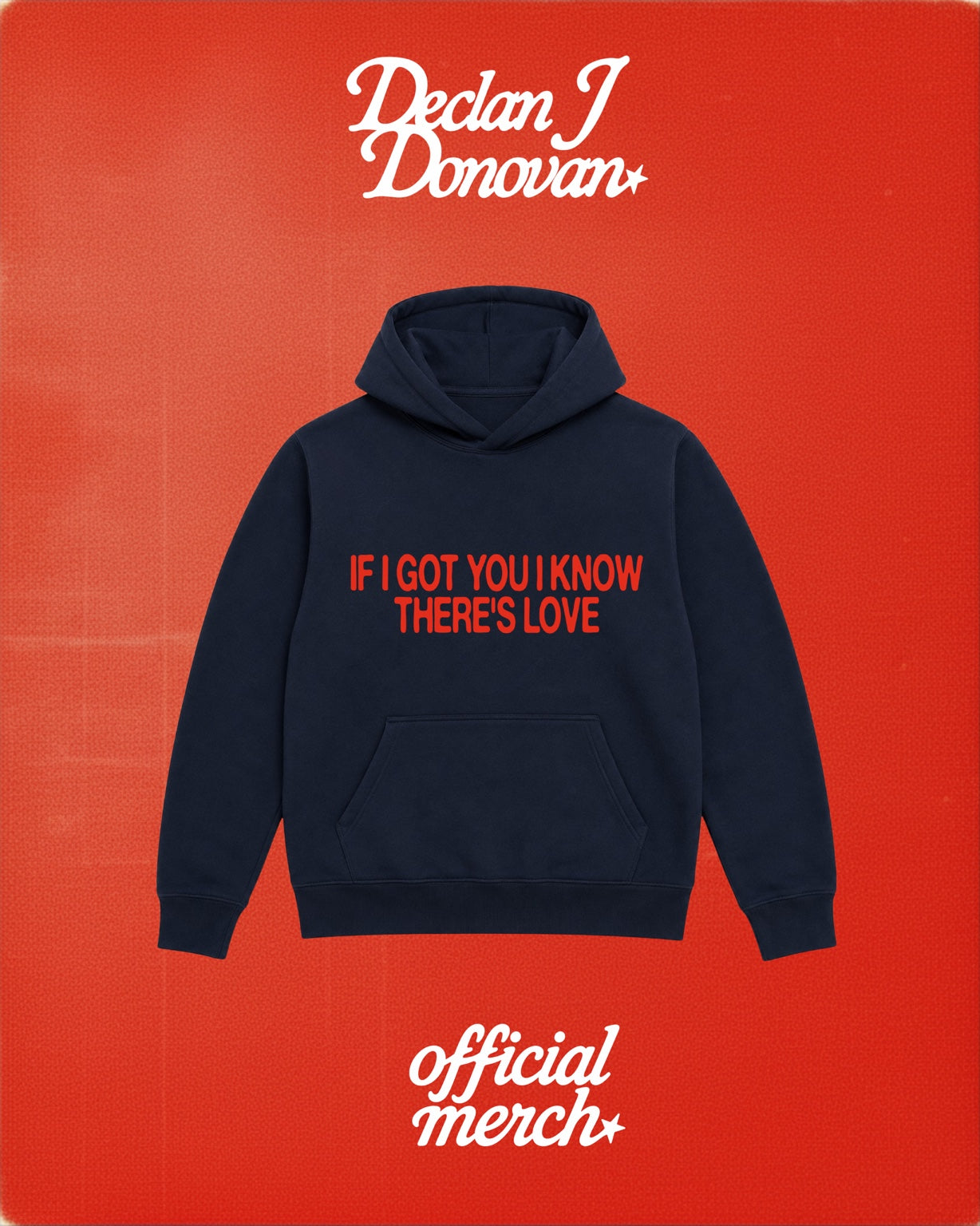Navy Tour Hoodie on red official merch background
